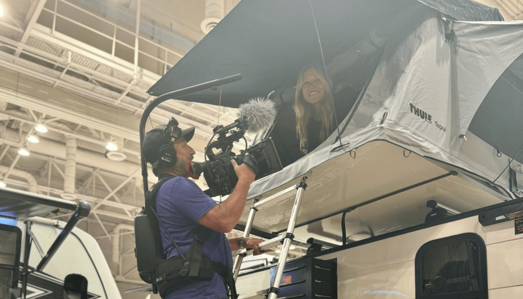 Dawn from Maryland's Coast Adventures explores displays at OC RV Show in Ocean City, MD