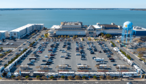 aerial shot of outside lot at the Roland E. Powell Convention Center